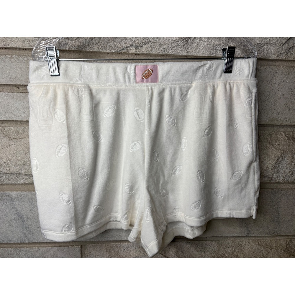 Way To Celebrate Womens Plush Football Shorts Cream White Embossed Large 12-14‎